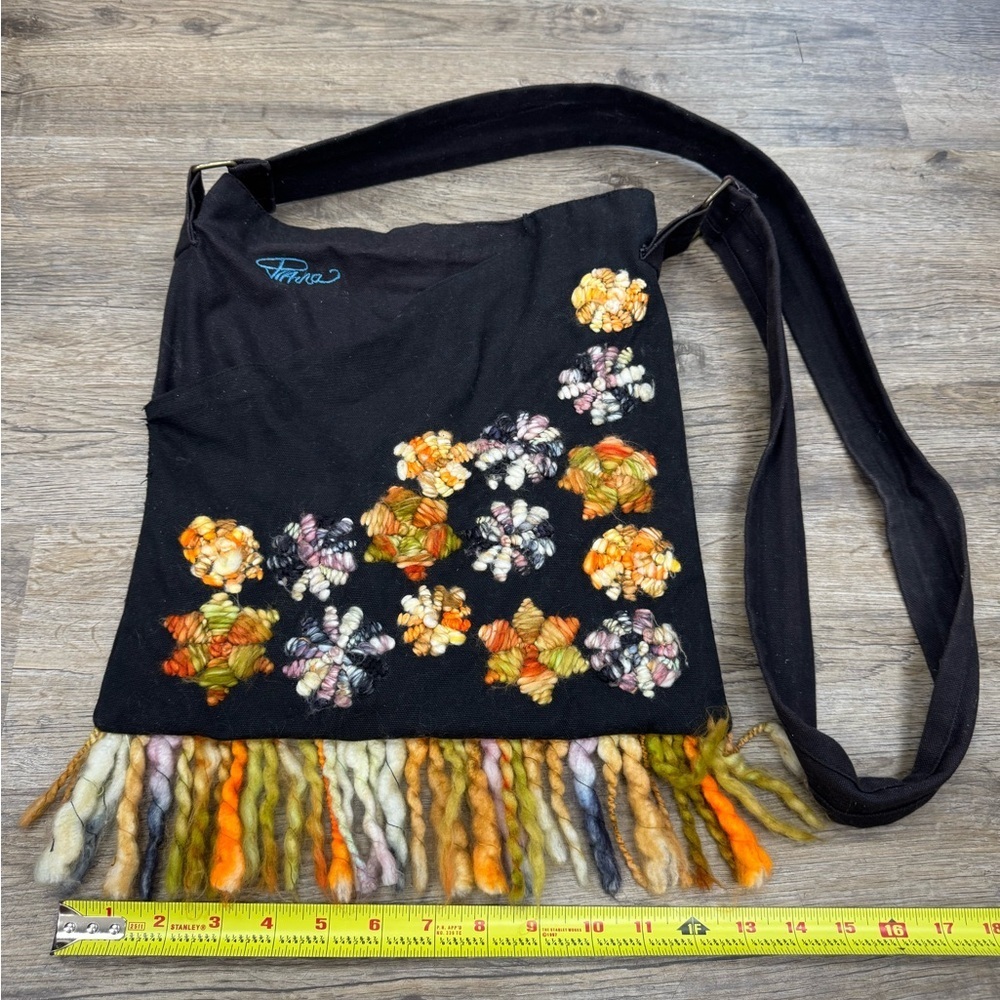 Piara Floral Embroidered Black Shoulder Bag